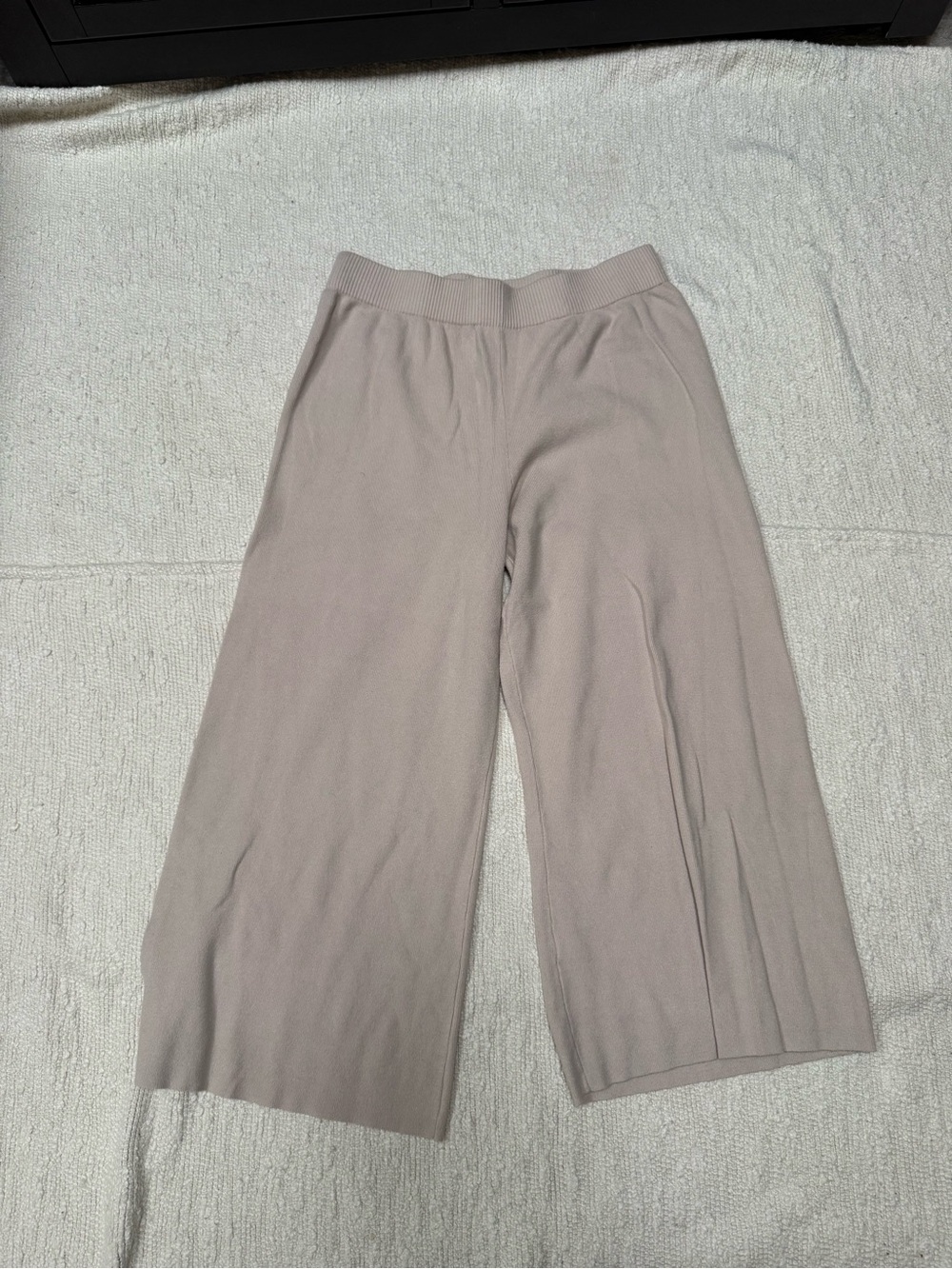 Sioni Women’s Beige Knit Ribbed Wide-Leg Cropped Pull-On Pants Size L